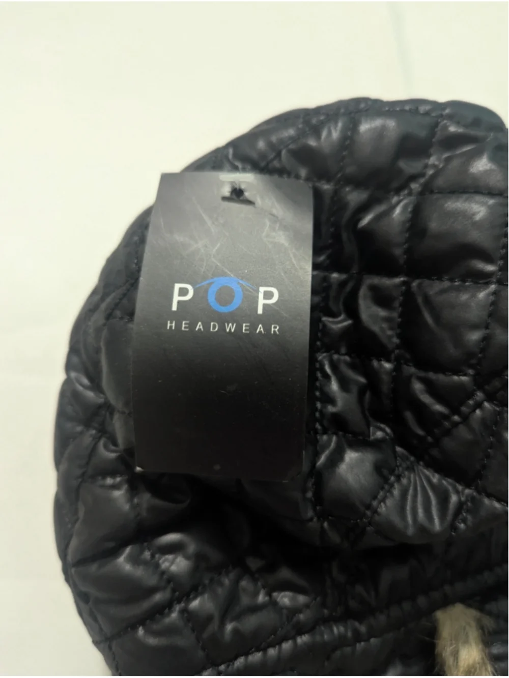 POP Headwear Quilted Trapper Hat Black Faux Fur Ear Flaps One Size